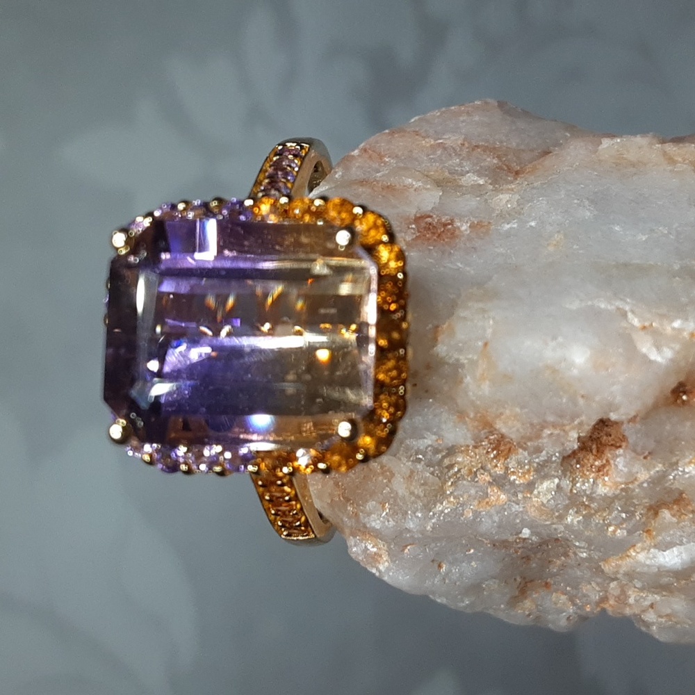 925 Ametrine, Amethyst And Citrine, Yellow Gold Over Sterling. PRICE IS FIRM. - Picture 3 of 7